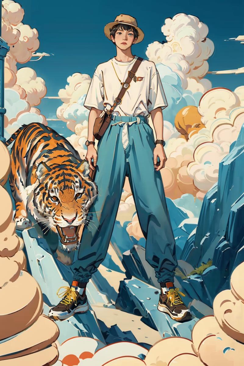 00060-3945219927-((masterpiece)), best quality, perfect anatomy,8K wallpaper,_mChinaChic, 1boy,tiger, short hair, watch, t-shirt, cloud, white sh.png